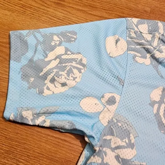 Nike Rose City Mesh Button-Up Shirt Dri-Fit Floral Men's Medium Blue FJ1650-499 - Picture 7 of 12